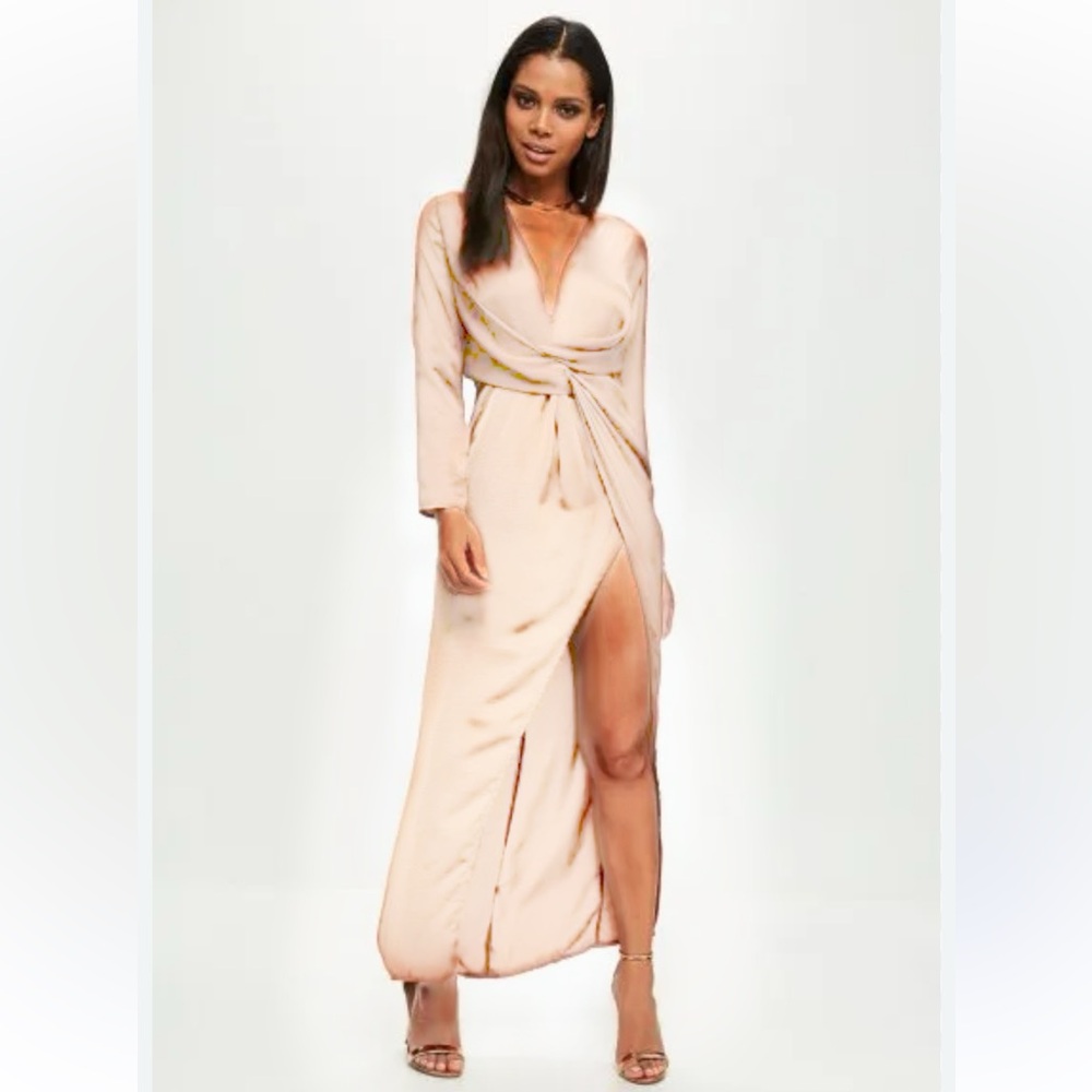 Misguided satin knotted maxi dress with slit